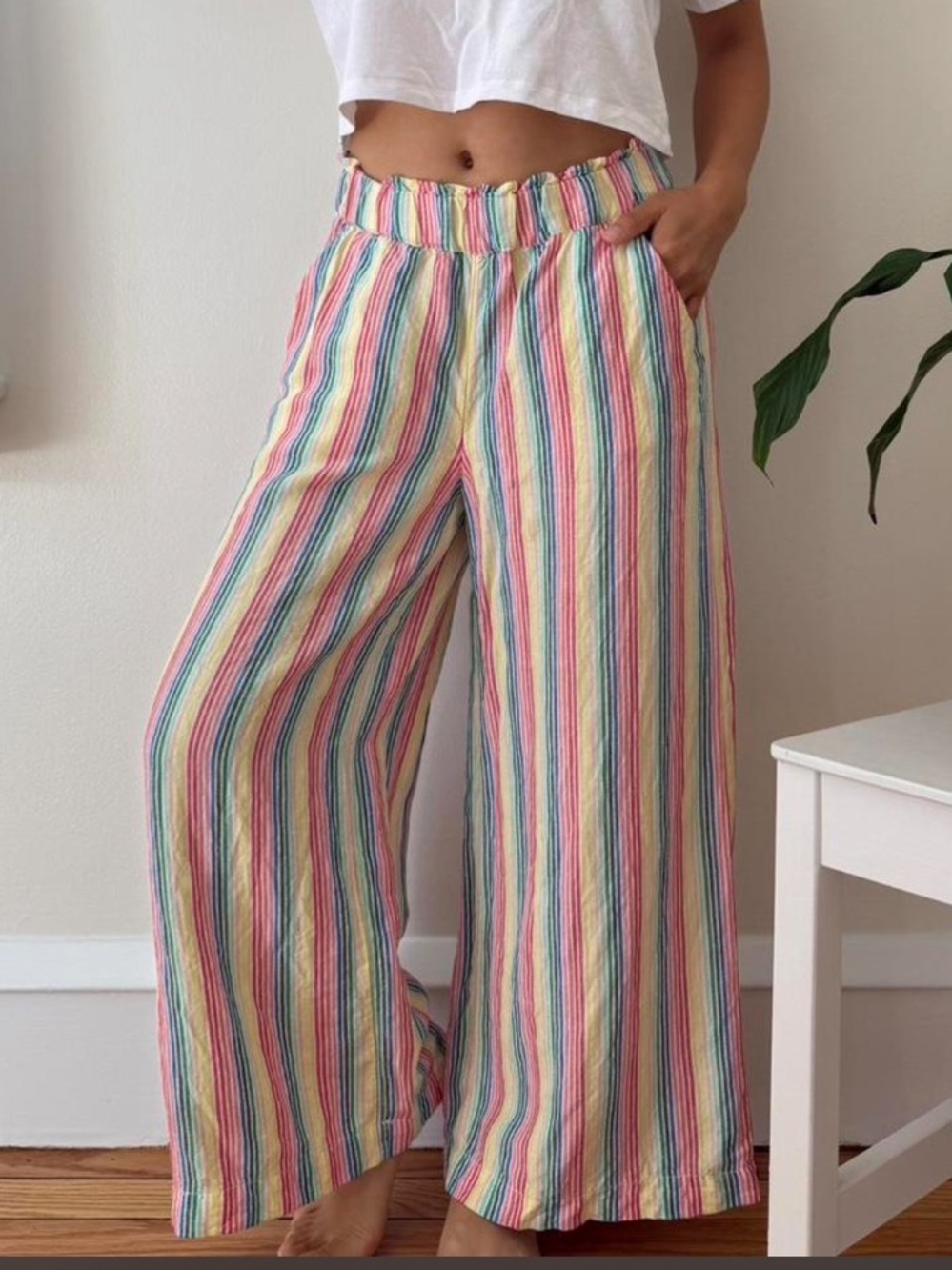 Loft linen blend rainbow wide leg pants large